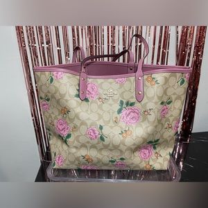 Reversible Coach City Tote Bag In Signature Canvas Pink Floral Design